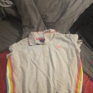 Gray Polo Kids Shirt with Rainbow Stripes
